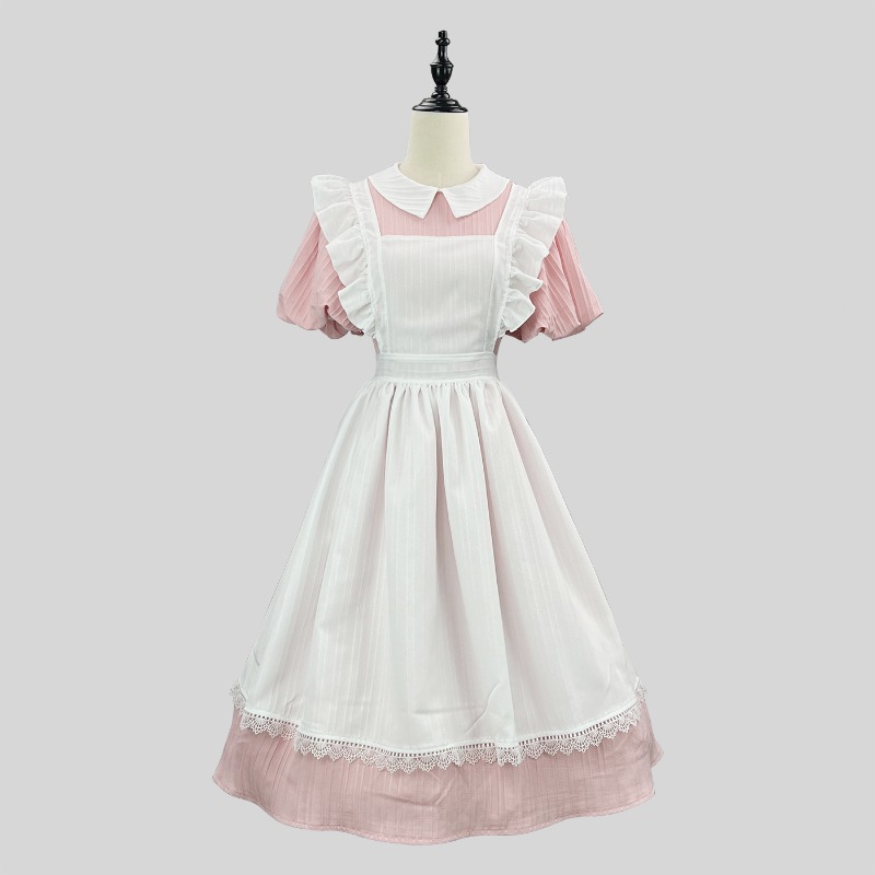 Long Pink White Maid Dress wit - огляд і ціна Vintage Fashion Dresses