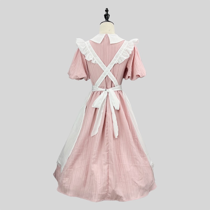 Long Pink White Maid Dress wit - огляд і ціна Vintage Fashion Dresses
